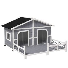 PawHut Wooden Large Dog House Outdoor Cabin Style, Elevated Pet Shelter with Porch, for Small and Medium Breed Dogs, Gray PawHut Wooden Large Dog House Outdoor Cabin Style, Elevated Pet Shelter with Porch, for Small and Medium Breed Dogs, Gray