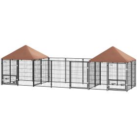 PawHut Large Outdoor Dog Kennel with 2 Rooms, Rotating & Adjustable Height Bowls, Waterproof & UV-Resistant Canopy PawHut Large Outdoor Dog Kennel with 2 Rooms, Rotating & Adjustable Height Bowls, Waterproof & UV-Resistant Canopy